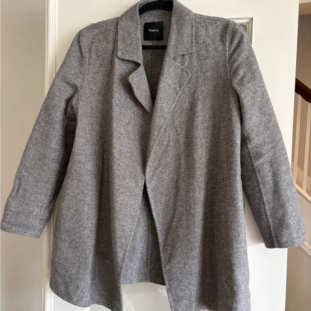 Theory Gray Open-Front Wool Blend Blazer